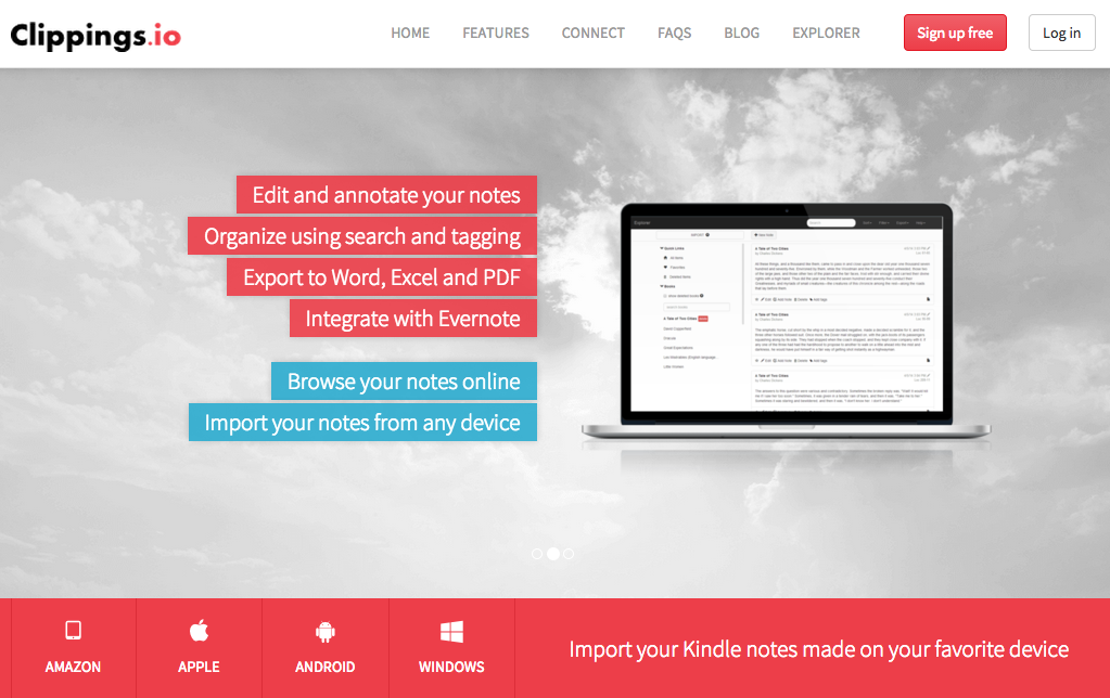Clippings.io: Store and organize Kindle notes